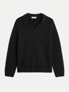 Marc O'Polo DENIM Bouclé-Pullover mit Polo-Ausschnitt 0001-Black bei Robert Ley